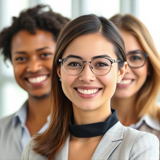 A group of business professionals smiling for a corporate headshot