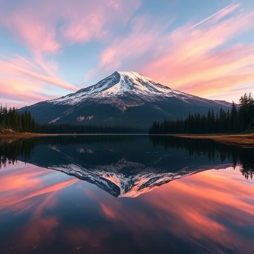 A vibrant landscape photo of Mount Rainier reflecting in a lake