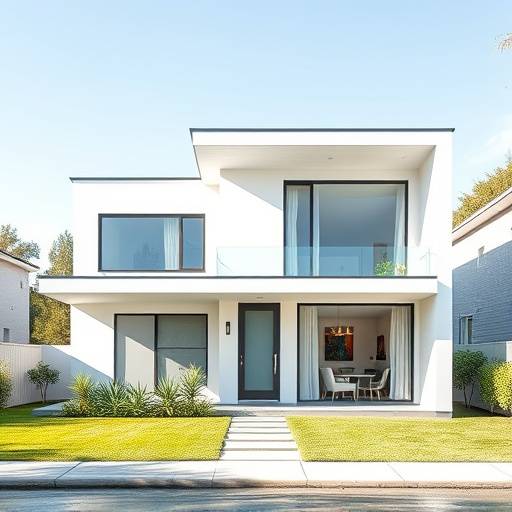 An exterior shot of a modern house with clean lines and large windows, showcasing its architectural design.