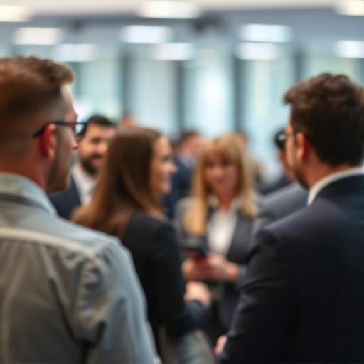 Attendees networking at a corporate event.