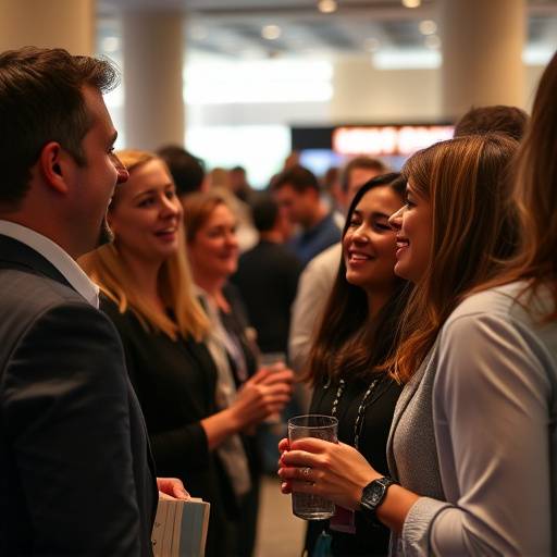 Candid shot of attendees laughing and networking during a corporate event held at the Museum of Pop Culture (MoPOP) in Seattle.